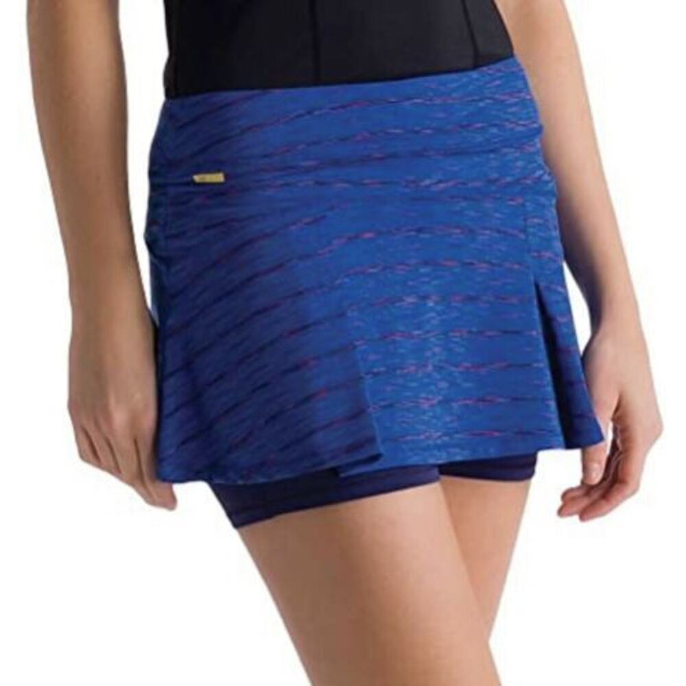 LOLE | sz M Womens Persian Blue Striped Ace 2 Pleated Skort w/ Peekaboo Shorts